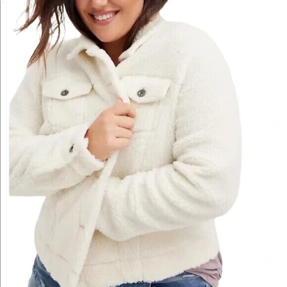 TORRID Women Faux Shearling Trucker Jacket Sz XL White Button Front Casual hg-19 - Picture 1 of 16